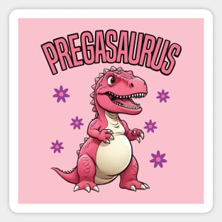 Pregasaurus, Pink Pregnant Dinosaur with Flowers Magnet